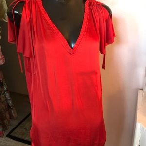 Banana Republic silk luscious tomato red blouse.